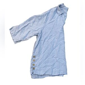 Sigrid Olsen 100% Linen Sky Blue Tunic Button Accent V Neck beach cruise 3X